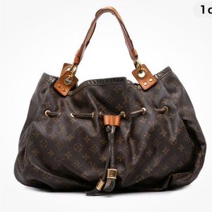 Louis Vuitton Monogram Canvas Drawstring Shoulder Bag in Brown and Tan Leather